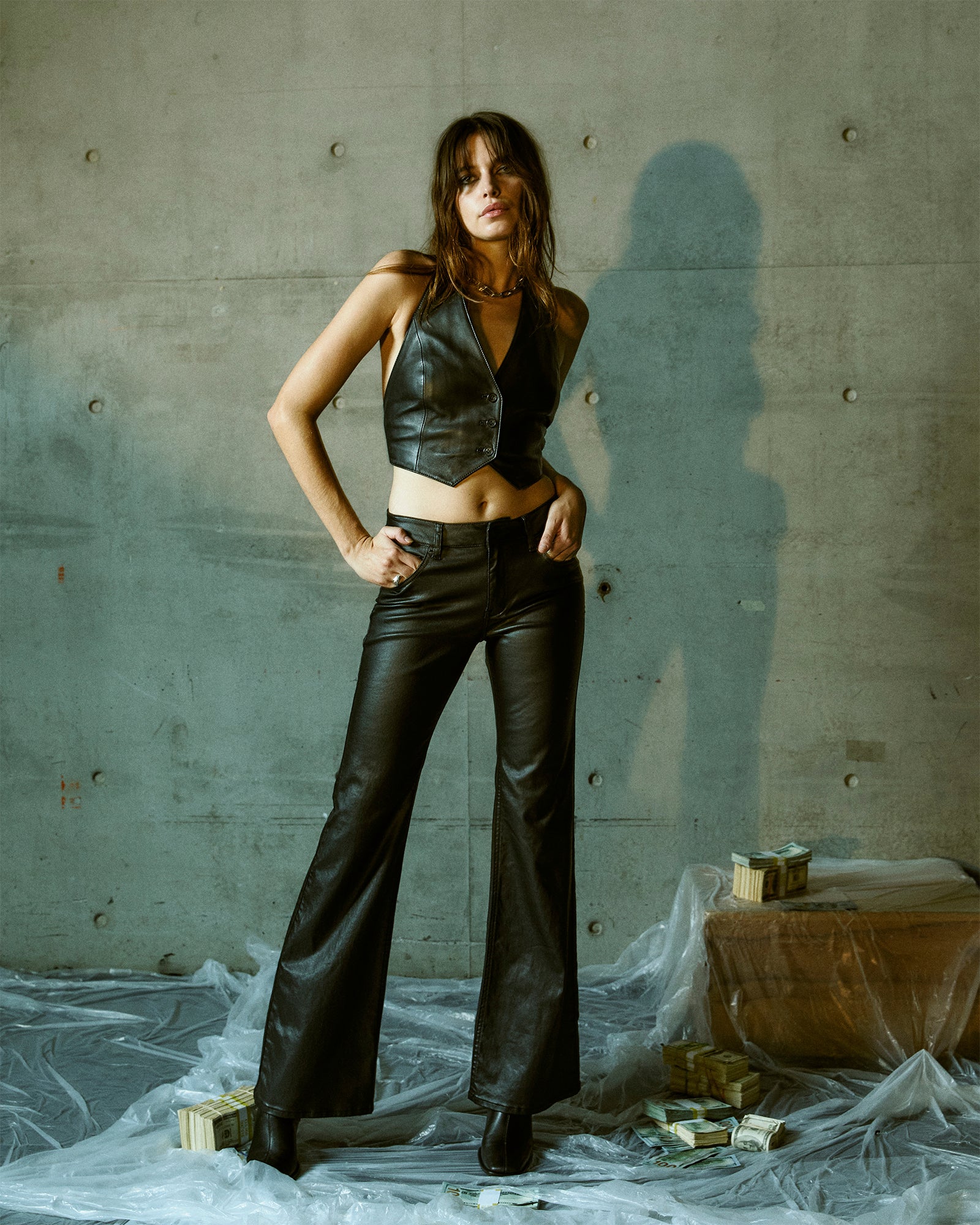 BRAZEN LEATHER WAISTCOAT BLACK - Image 2