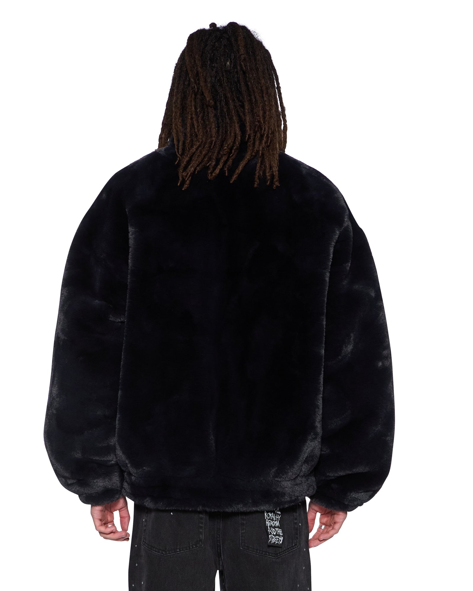 HUSSLE FAUX FUR JACKET BLACK - Image 4