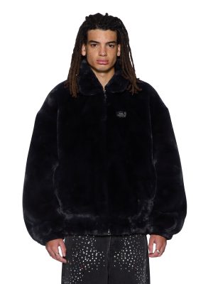 HUSSLE FAUX FUR JACKET BLACK