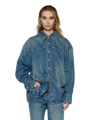 OVERSIZED LS SHIRT TEXAS BLUE STUDDED