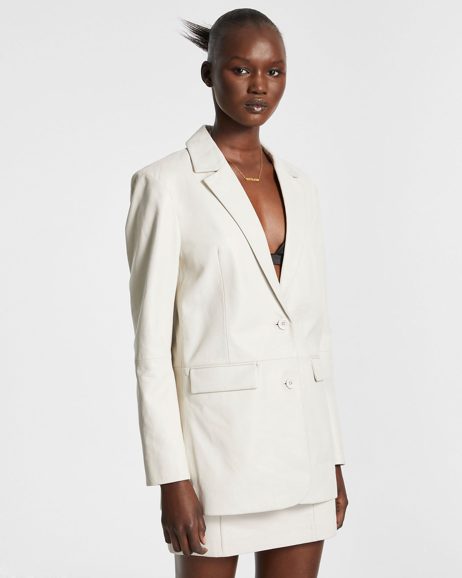 VIVIAN LEATHER BLAZER OFF WHITE - Image 5